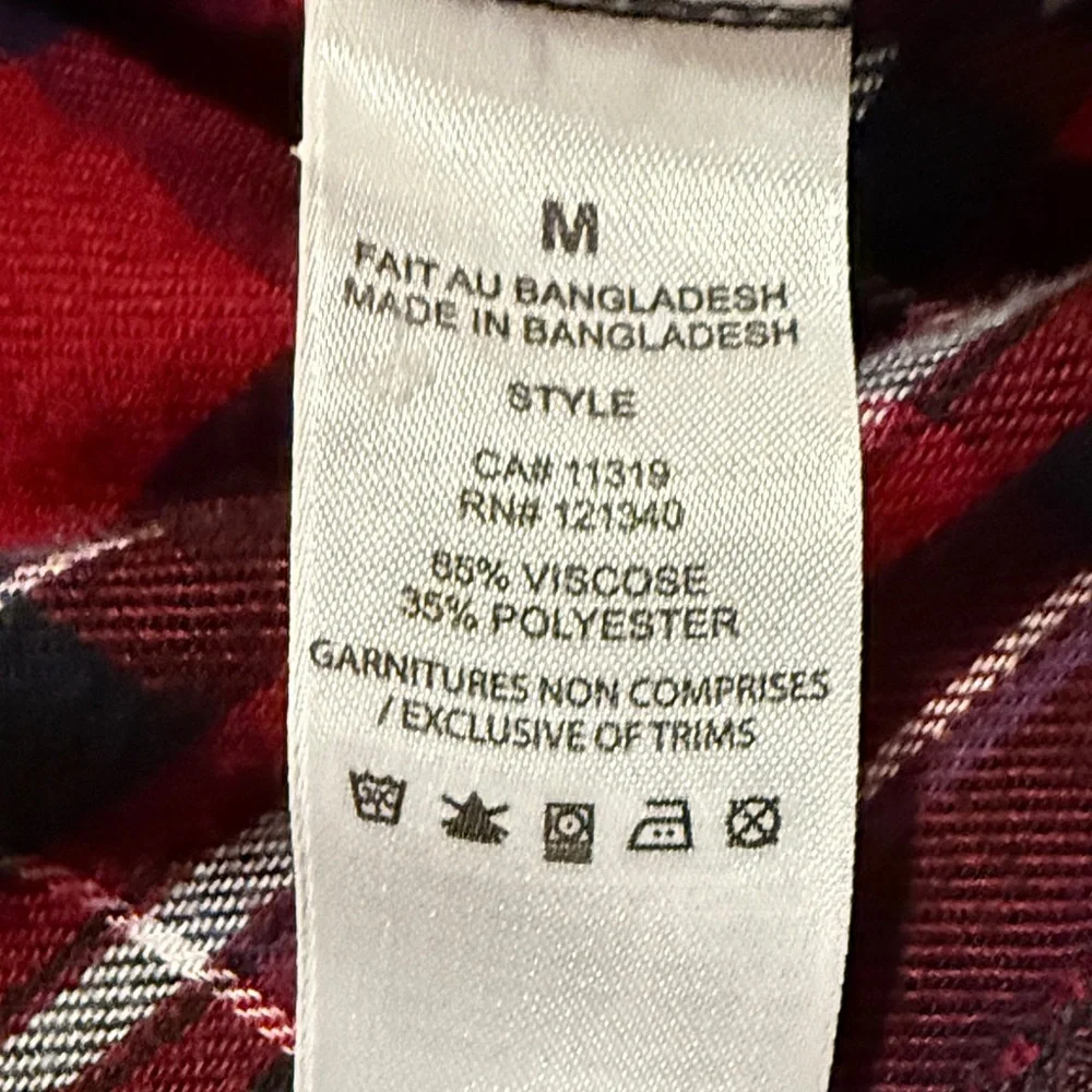 Garage Red Black Plaid Button-Down Crop Shirt